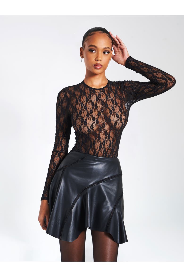 Mariah Vegan Leather Mini Skirt, Alternate, color, Black