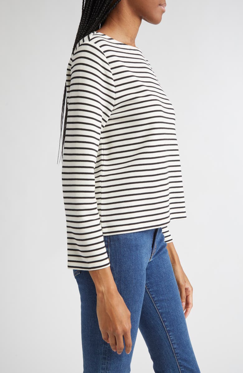 Veronica Beard Hovey Stripe Boat Neck T-Shirt, Alternate, color, Dove Black