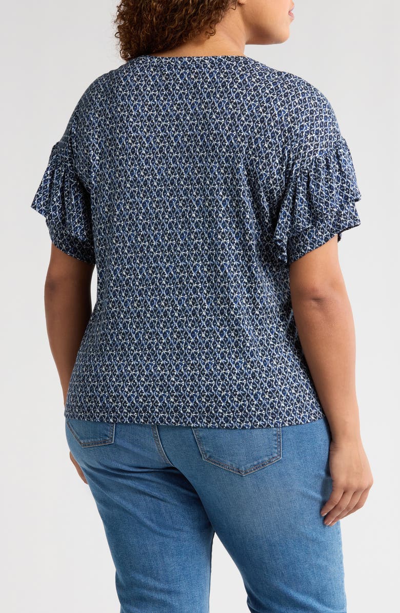 Liverpool Los Angeles Batik Tiered Ruffle Sleeve Jersey Top, Alternate, color, 