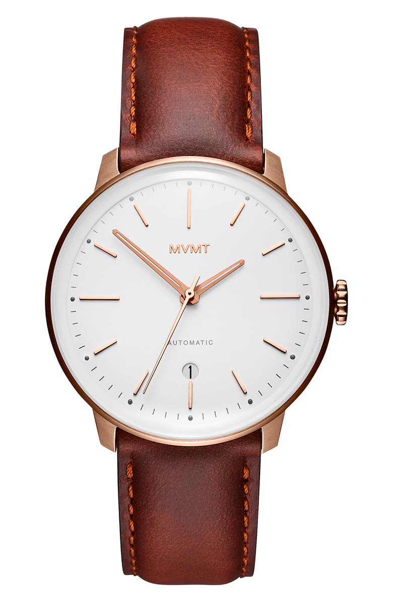MVMT WATCHES MVMT Arc Automatic Leather Strap Watch, Alternate, color,