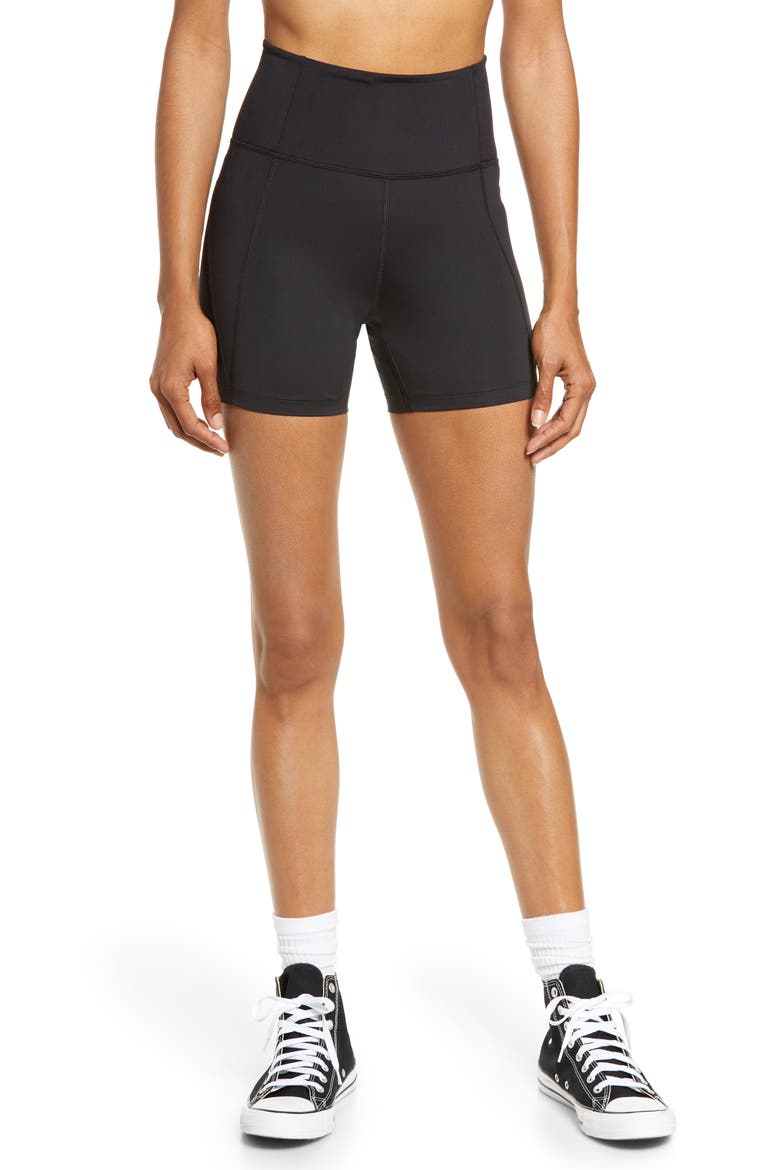 High Waist Running Shorts, Main, color, BLACK