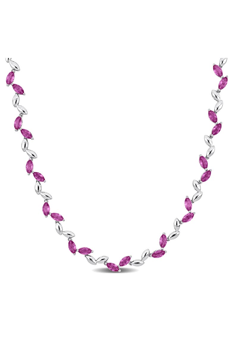Created Pink Sapphire Alternate Leaf Necklace, Main, color, Created Sapphire