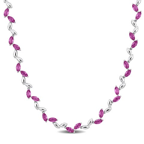 Created Pink Sapphire Alternate Leaf Necklace