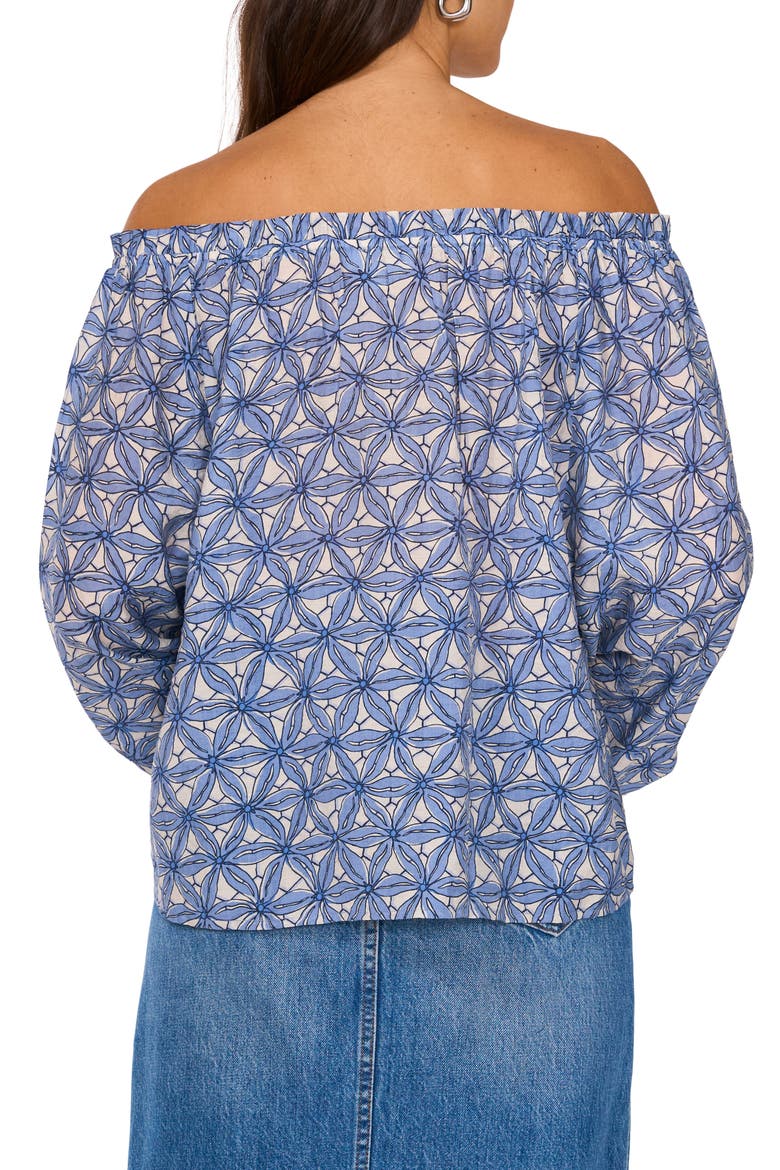 Floral Off the Shoulder Button-Up Shirt, Alternate, color, LAKE BREEZE