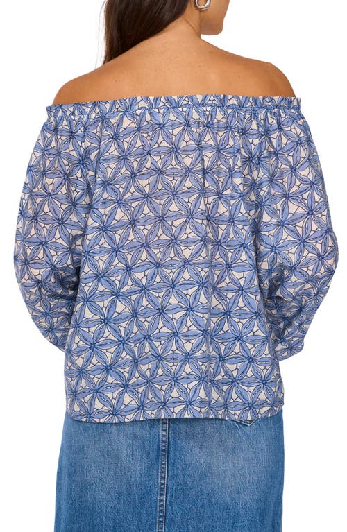 Two By Vince Camuto Floral Off The Shoulder Button-up Shirt In Lake Breeze