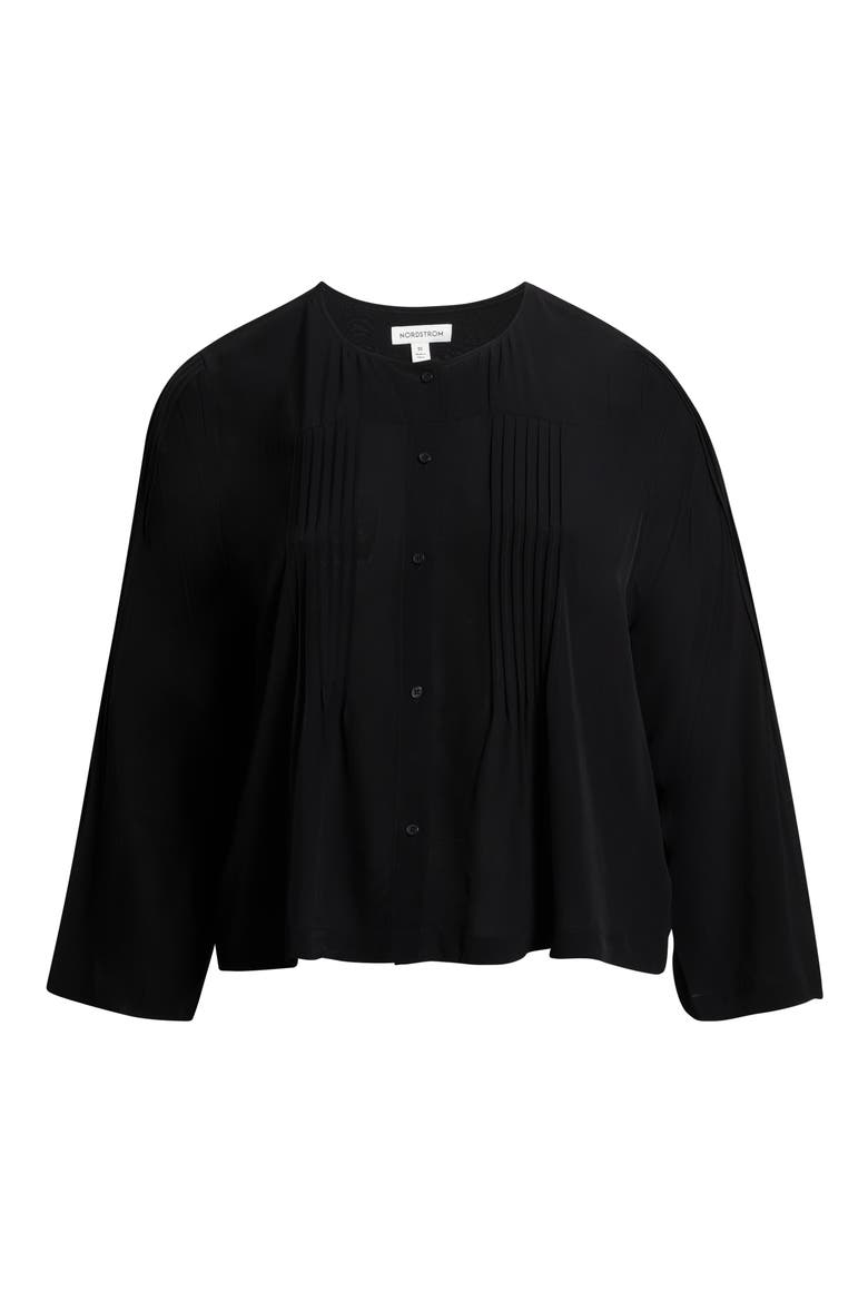 Pintuck Top, Alternate, color, BLACK