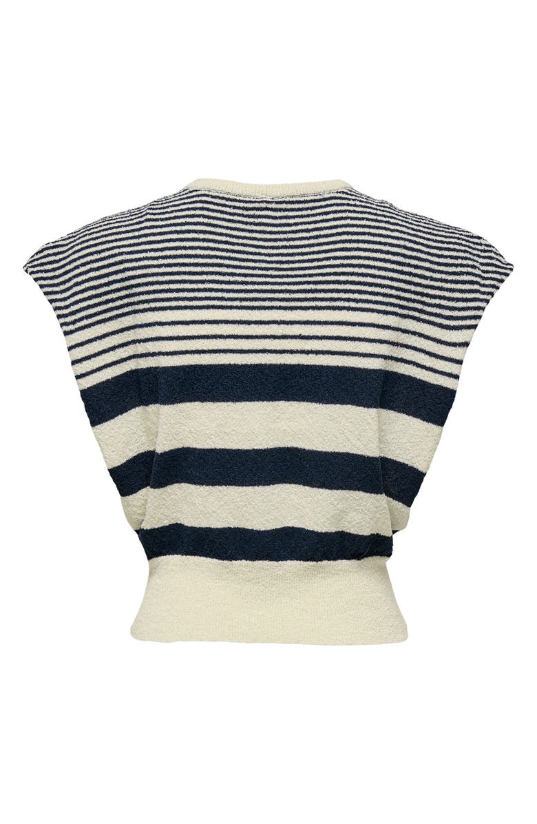 Only Mia Stripe Cap Sleeve Knit Top, Alternate, color, Egret Stripes Total Eclipse