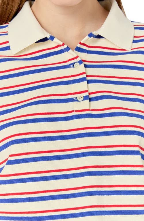 English Factory Stripe Polo Sweater In Ivory/red/blue Stripe