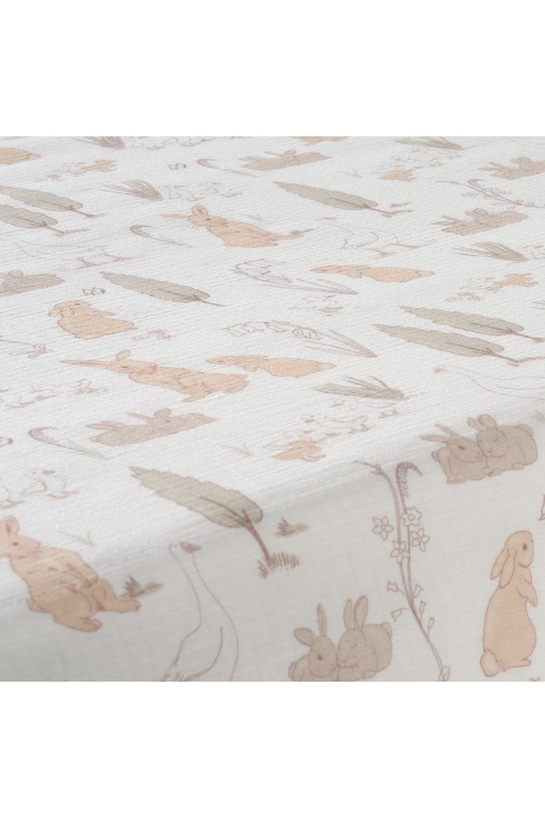 Signature Bunny Hop Organic Cotton Muslin Baby Fitted Crib Sheet, Alternate, color, Cream