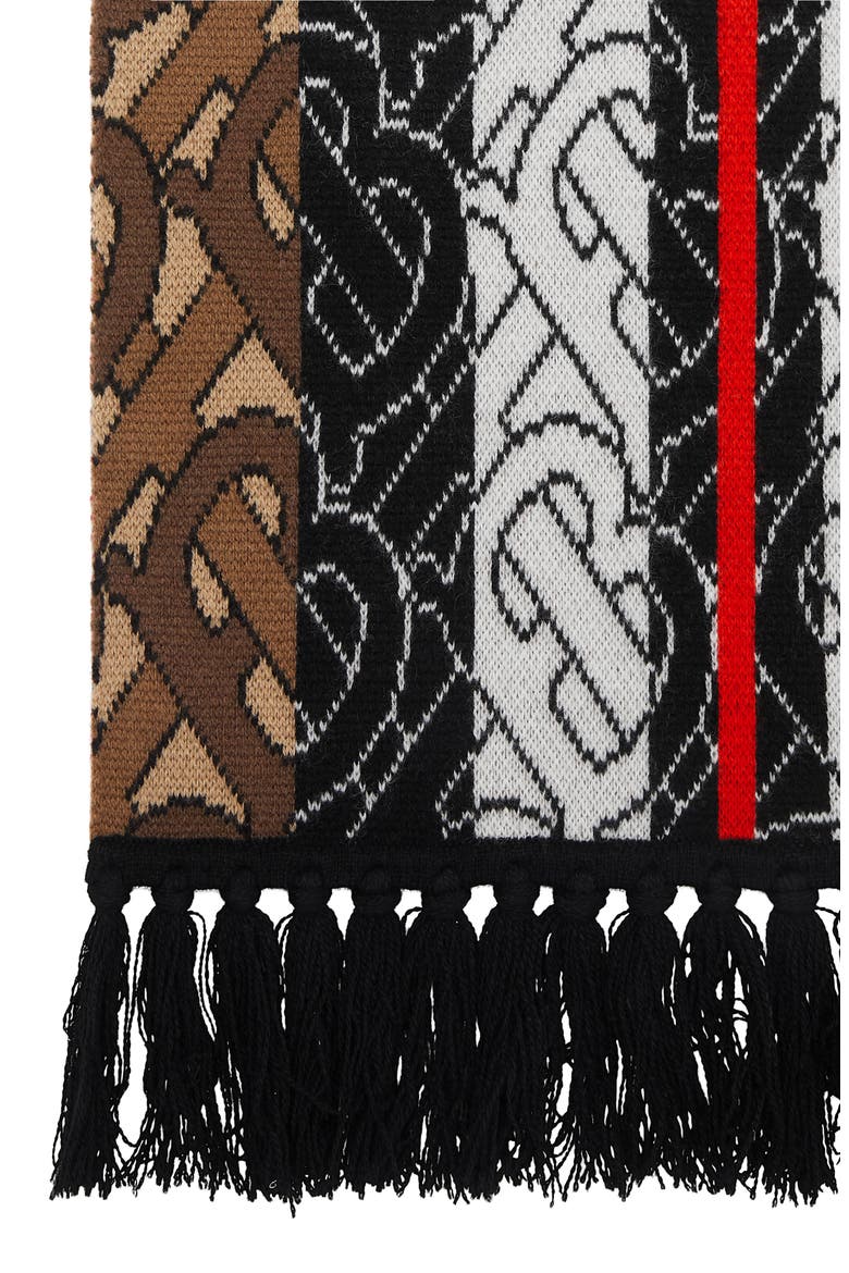Tricolor Monogram Cashmere Scarf, Alternate, color, BRIDLE BROWN