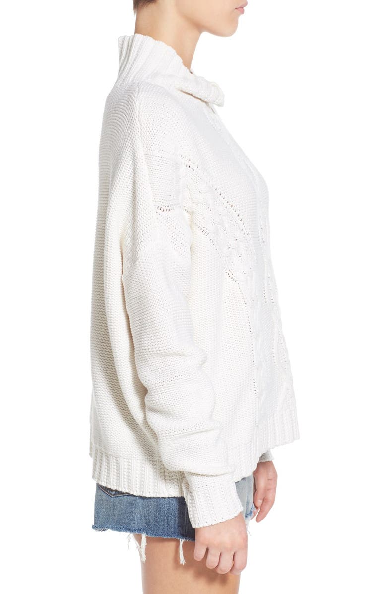 Rhythm 'Yacht' Cable Knit Turtleneck Sweater, Alternate, color, 