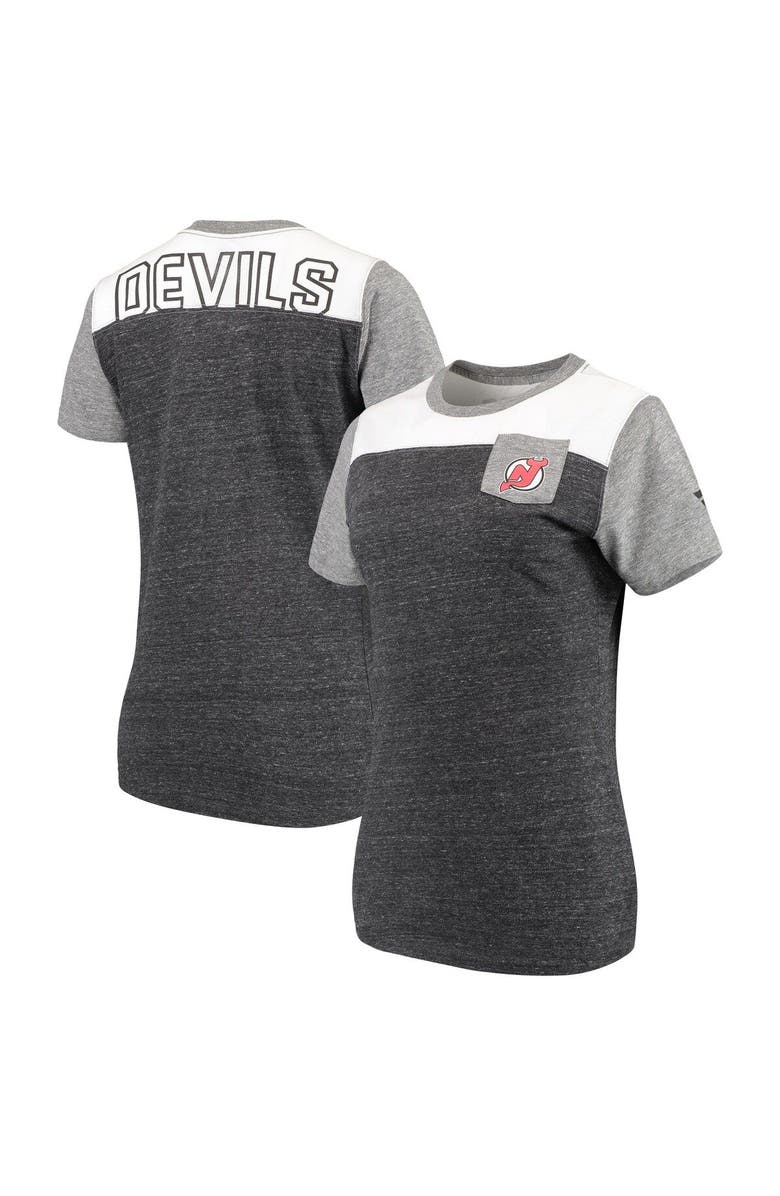 FANATICS Women's Fanatics Branded Black/Heathered Gray New Jersey Devils Iconic T-Shirt, Alternate, color,