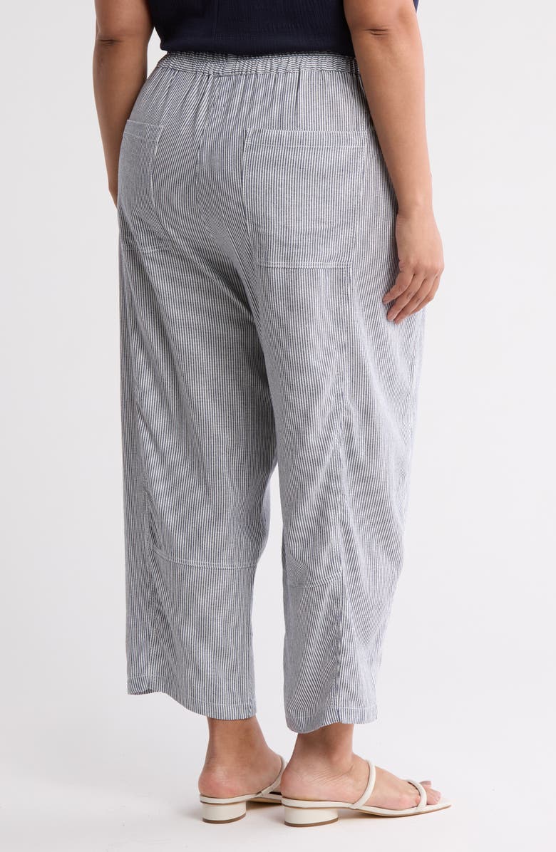 MAX STUDIO Stripe Linen Blend Crop Barrel Leg Pants, Alternate, color, Navy White Mini Stripe