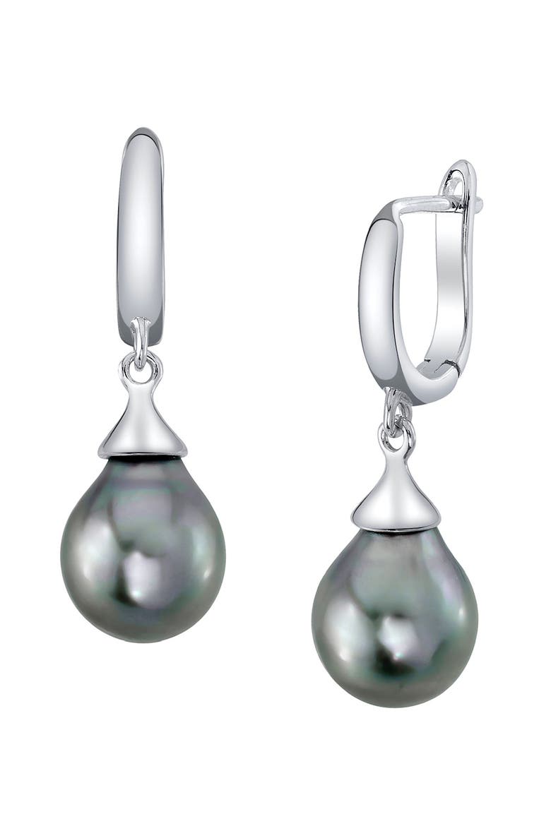 Silver Tahitian South Sea Teardrop Pearl Leverback Earrings, Main, color, Sterling Silver