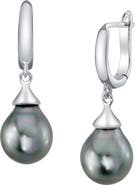 The Pearl Source Silver Tahitian South Sea Teardrop Pearl Leverback Earrings