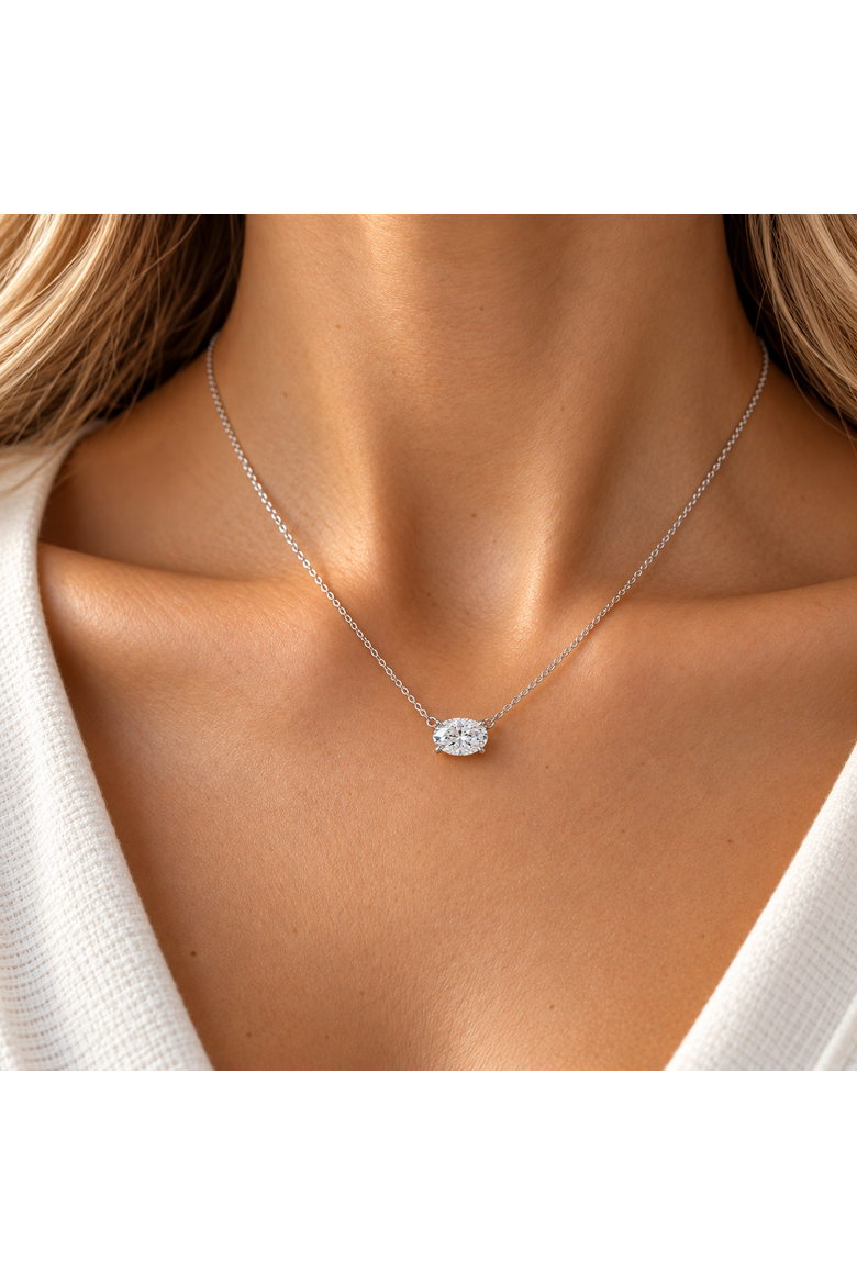 1ct Solitaire Oval Diamond Pendant 14k Gold Women's 18" Chain Lab Grown, Alternate, color, White Gold