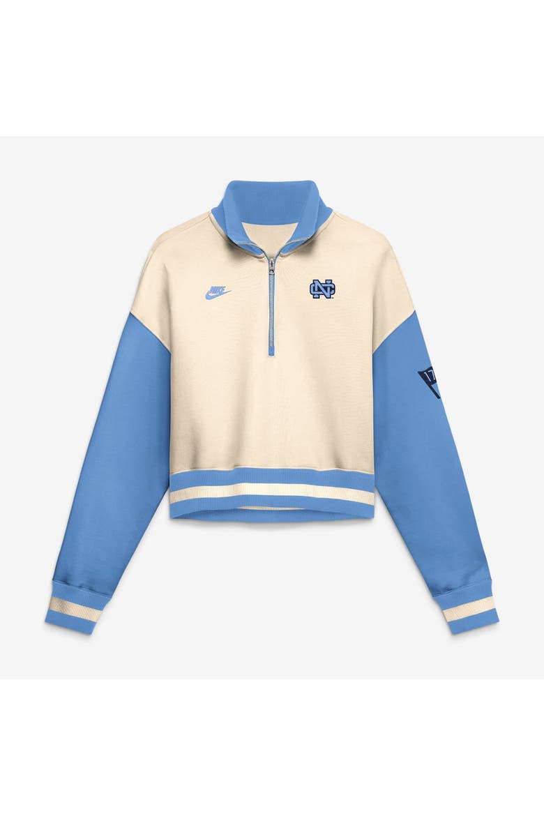 Women's Nike Natural/Carolina Blue North Carolina Tar Heels Oversized Legacy Color Block Cropped Quarter-Zip Pullover, Main, color, Natural