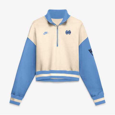 Women's Nike Natural/Carolina Blue North Carolina Tar Heels Oversized Legacy Color Block Cropped Quarter-Zip Pullover