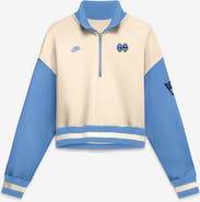 Nike Women's Nike Natural/Carolina Blue North Carolina Tar Heels Oversized Legacy Color Block Cropped Quarter-Zip Pullover