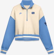 Nike Women's Nike Natural/Carolina Blue North Carolina Tar Heels Oversized Legacy Color Block Cropped Quarter-Zip Pullover