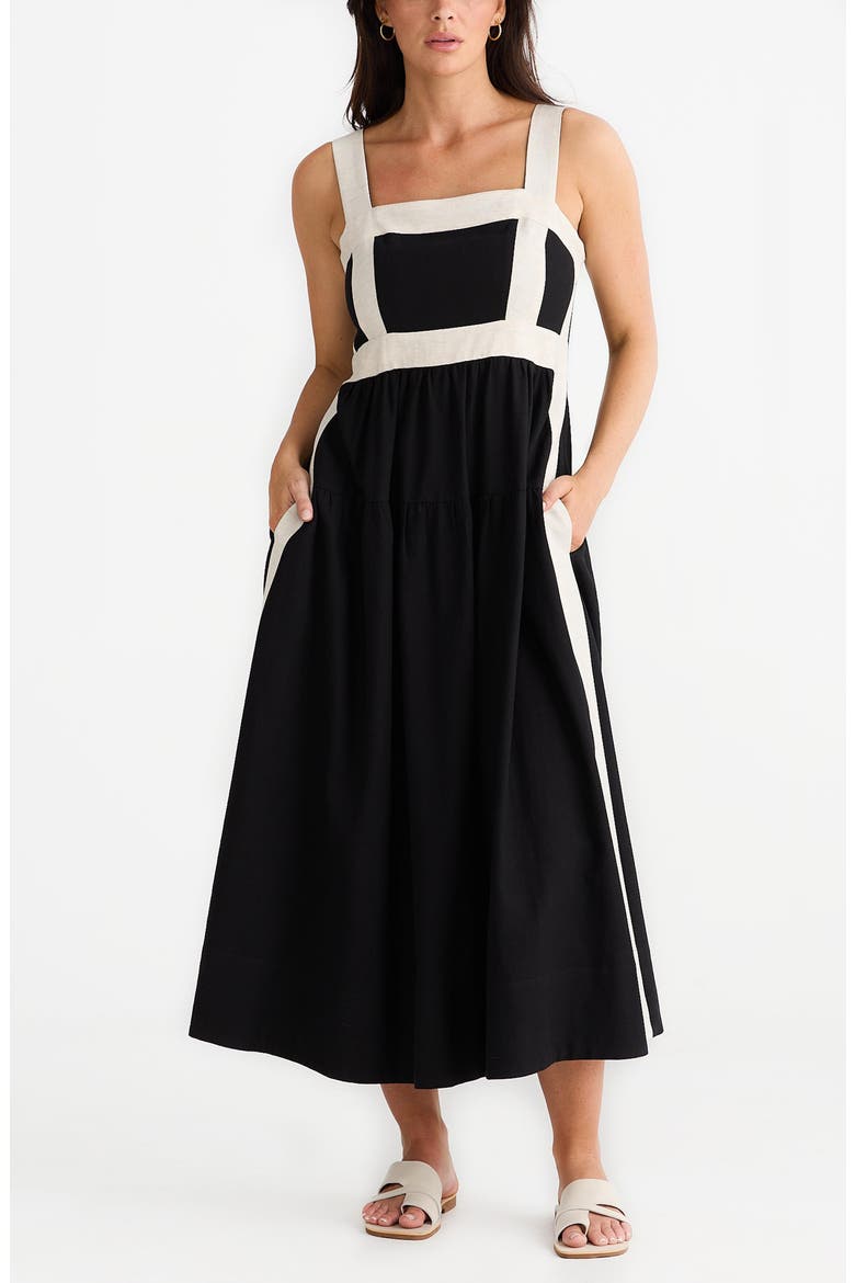 Jolie Contrast Trim Midi Dress, Alternate, color, BLACK/ NATURAL