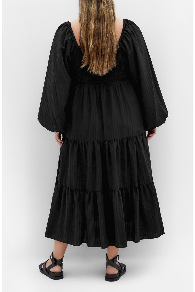 Tiana Long Sleeve Tiered Midi Dress, Alternate, color, BLACK