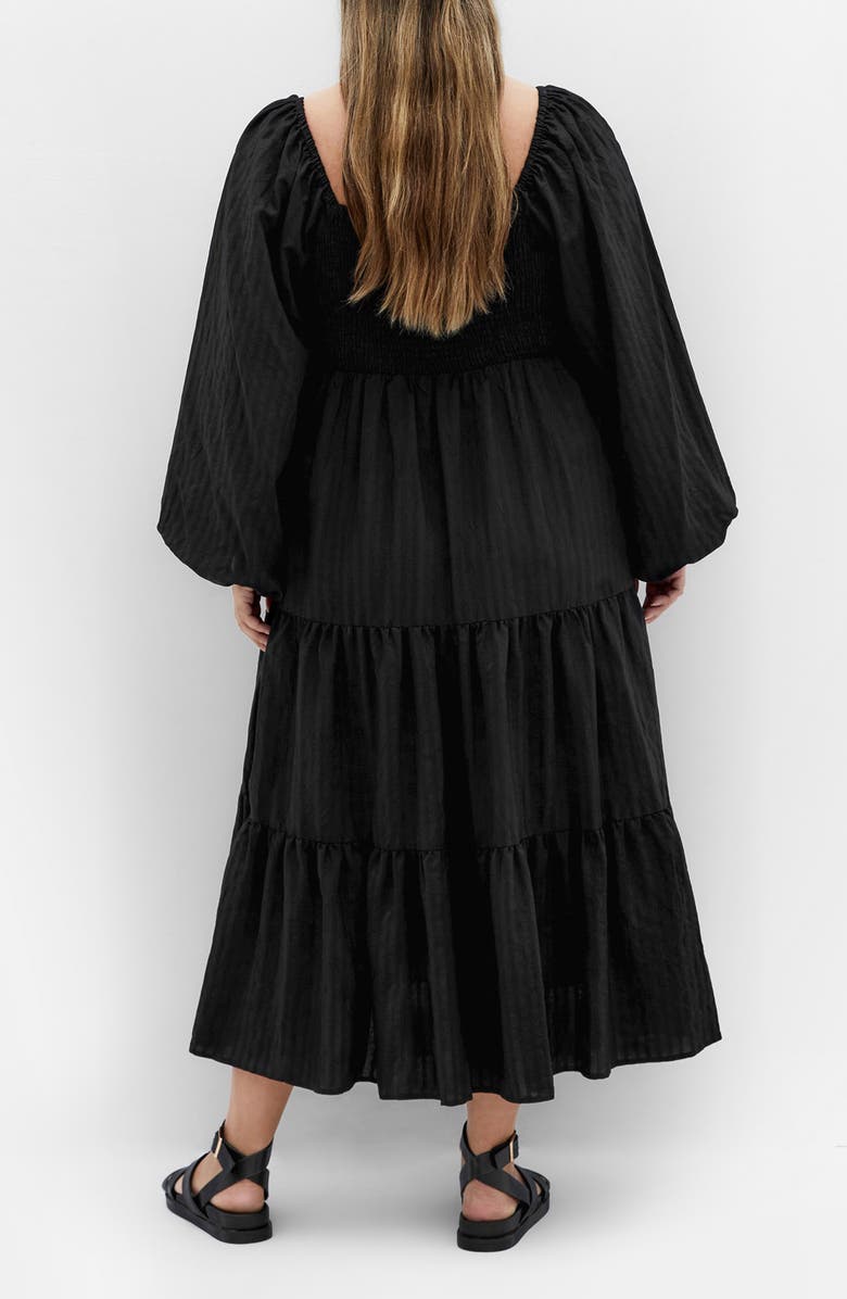 City Chic Tiana Long Sleeve Tiered Midi Dress, Alternate, color, Black