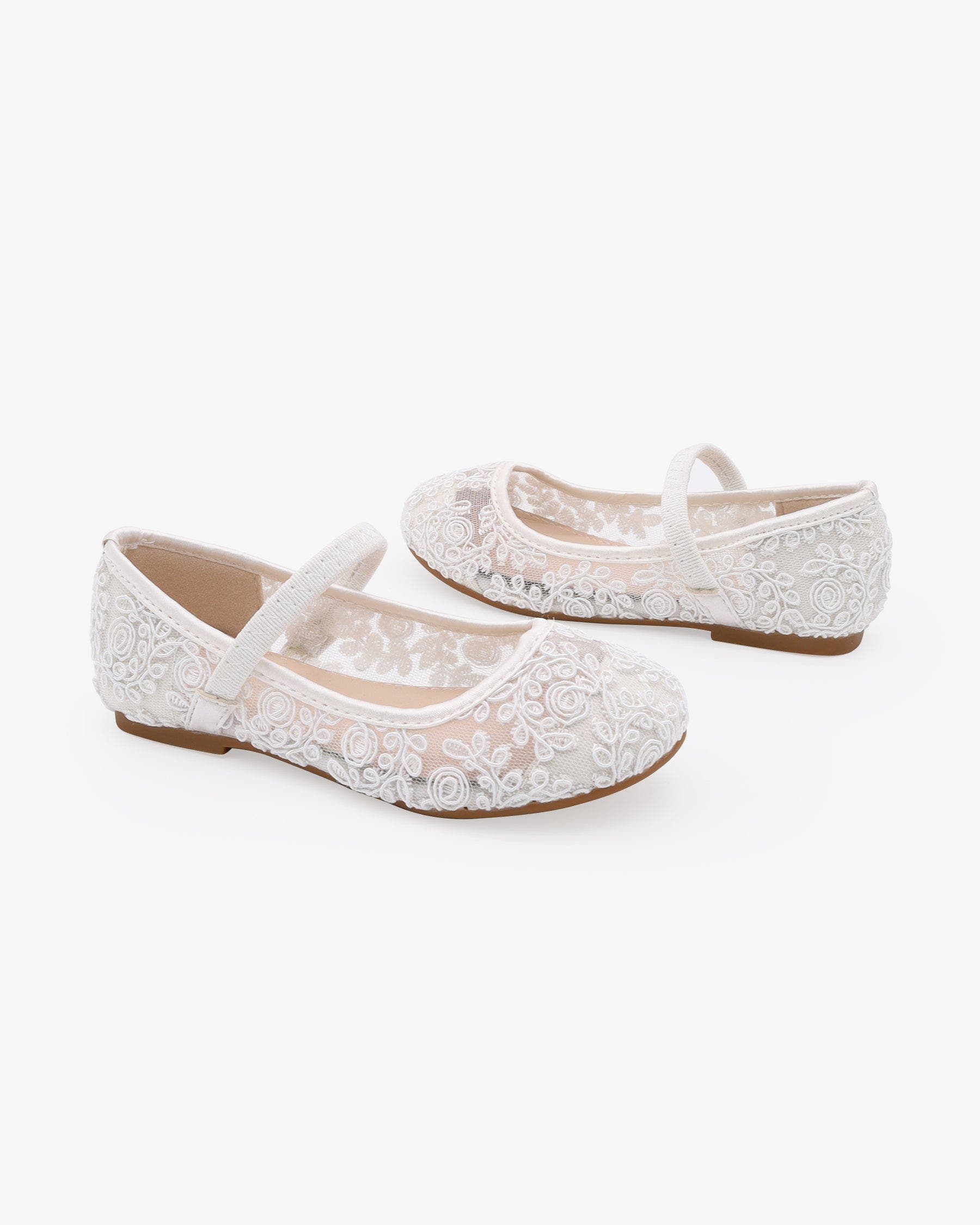 Kailee P Pas Crochet Lace Mary Jane Flats, Alternate, color, White