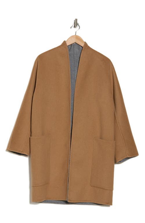Vince Reversible Collarless Wool Blend Coat In Brown