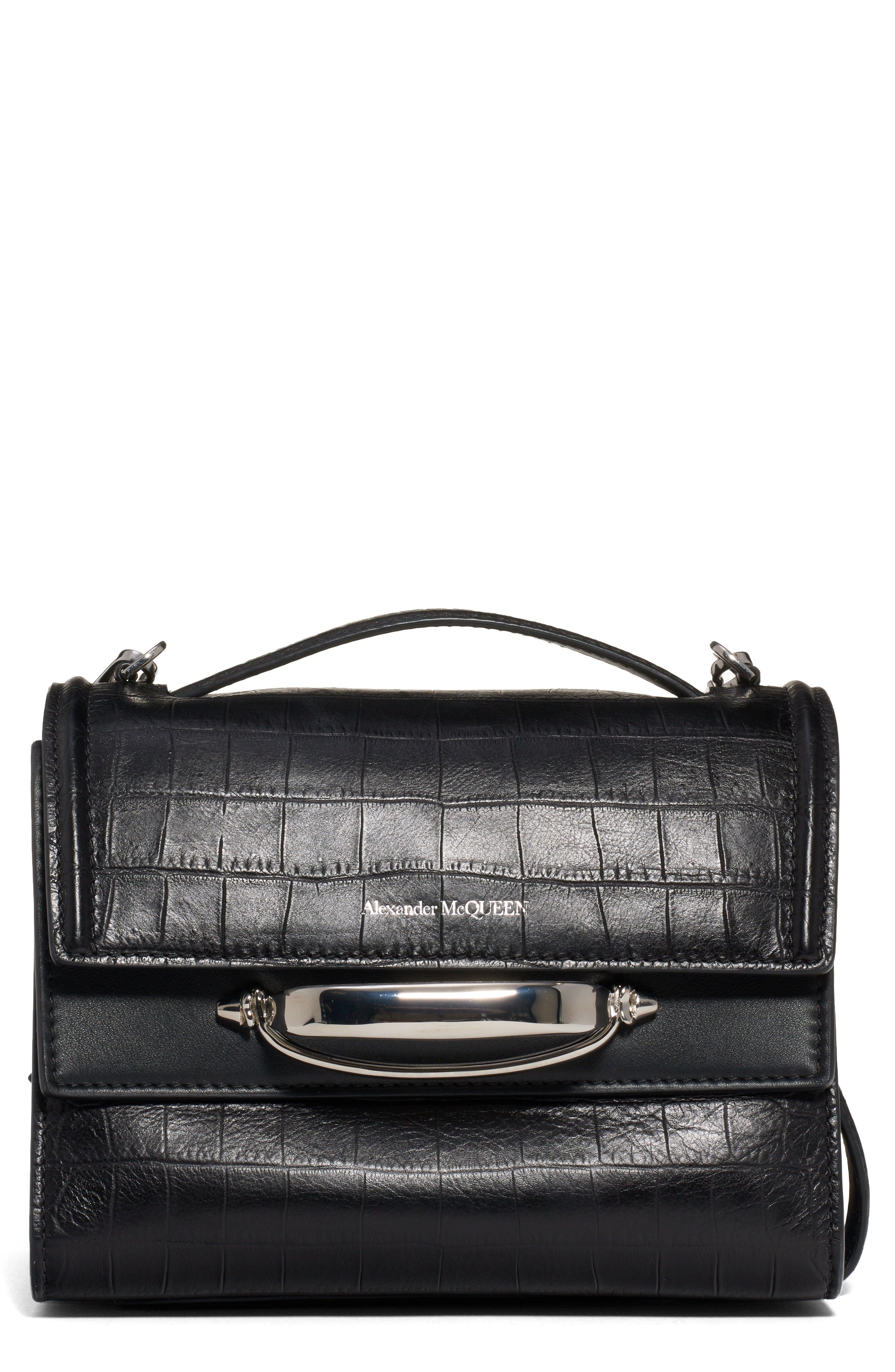 McQueen Alexander McQueen The Story Croc Embossed Calfskin Leather Bag, Main, color, 