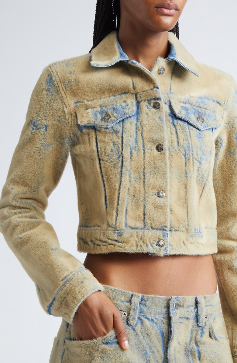 Acne Studios Flocked Denim Crop Jacket, Alternate, color, Blue/ Beige