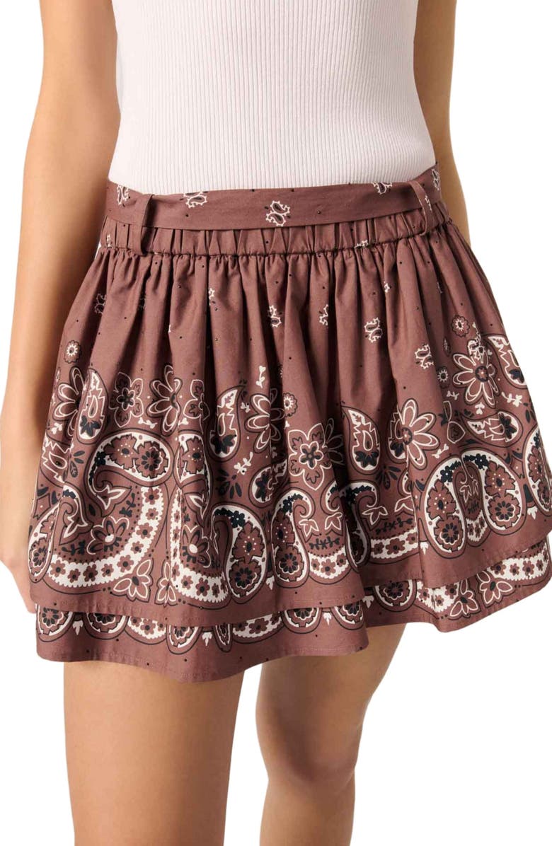 maje Print mini skirt with rhinestones, Alternate, color, Brown Bandana Print