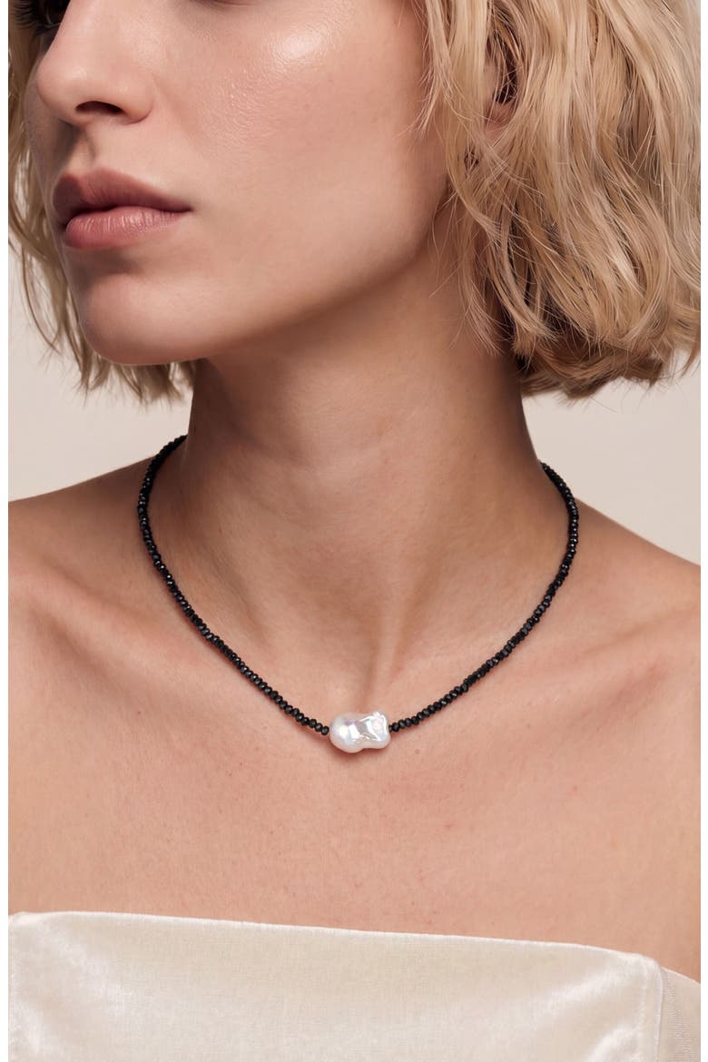 Black Spinel and Baroque Freshwater Pearl Short Necklace, Alternate, color, BLACK/ WHITE