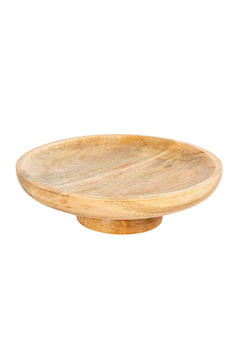 Round Natural Mango Wood Footed Bowl Cake Stand, Main, color, Natural