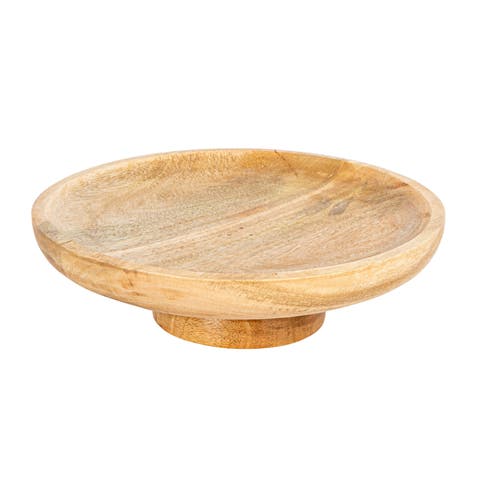Round Natural Mango Wood Footed Bowl Cake Stand