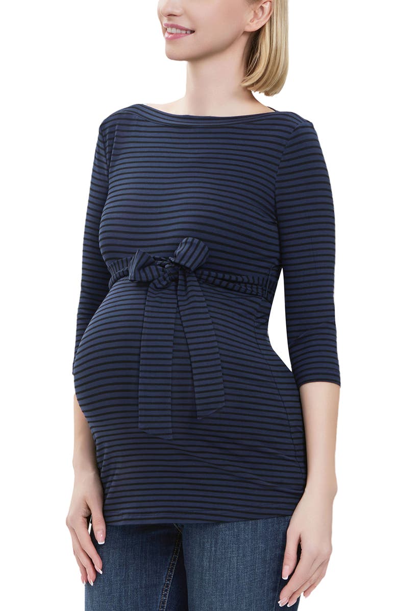 Kimi & Kai Maternity Striped Boat Neck Top, Alternate, color, Navy