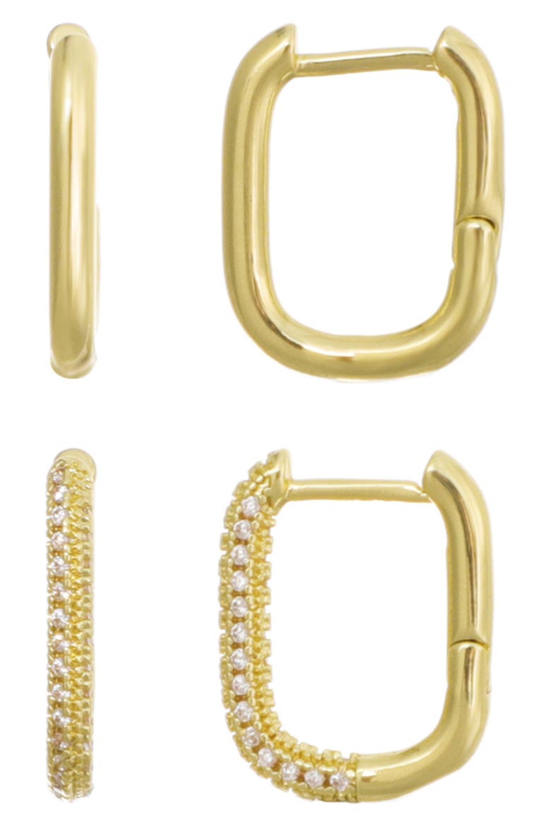 Set of 2 14K Gold Plated Cubic Zirconia Huggie Hoop Earrings, Main, color, GOLD