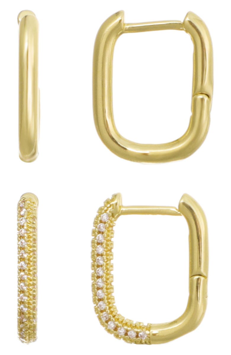 Adornia Set of 2 14K Gold Plated Cubic Zirconia Huggie Hoop Earrings, Main, color, Gold