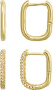 Adornia Set of 2 14K Gold Plated Cubic Zirconia Huggie Hoop Earrings