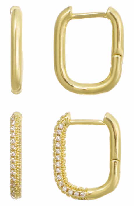 Adornia Set of 2 14K Gold Plated Cubic Zirconia Huggie Hoop Earrings