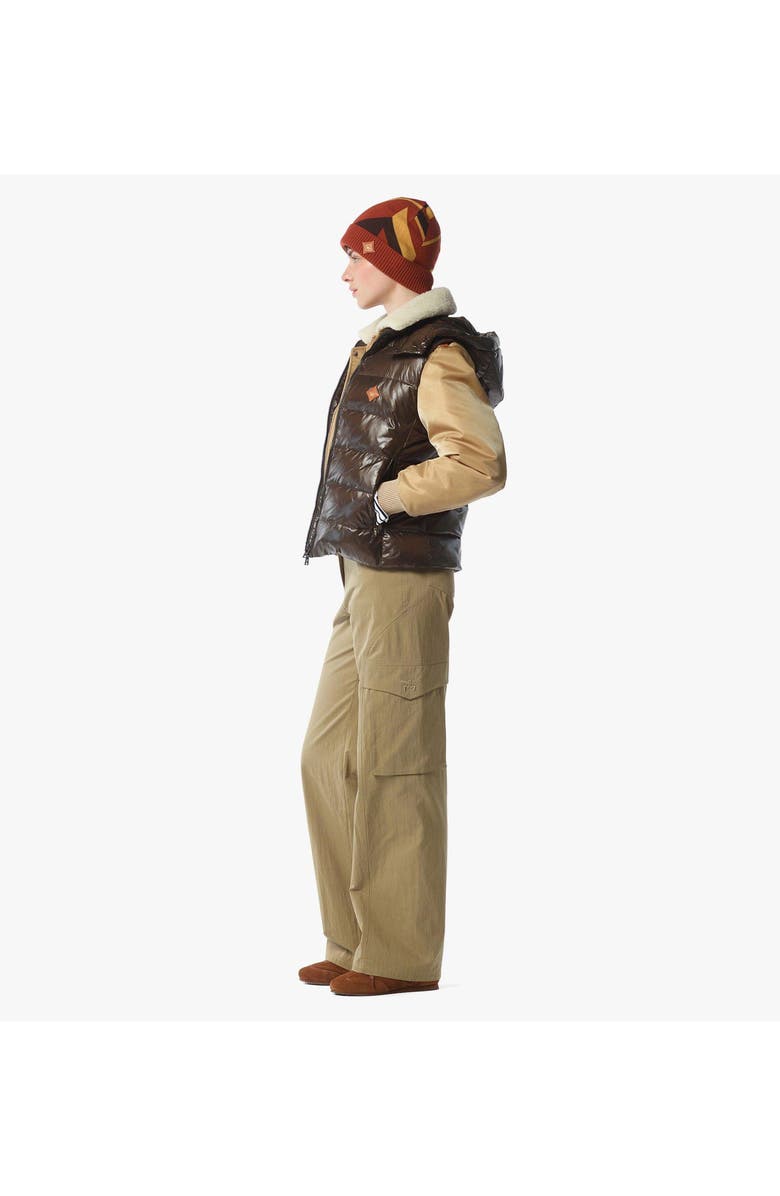 MCM Puffer Down Vest w/ Detachable Hood in Recycled Nylon, Alternate, color, Brown