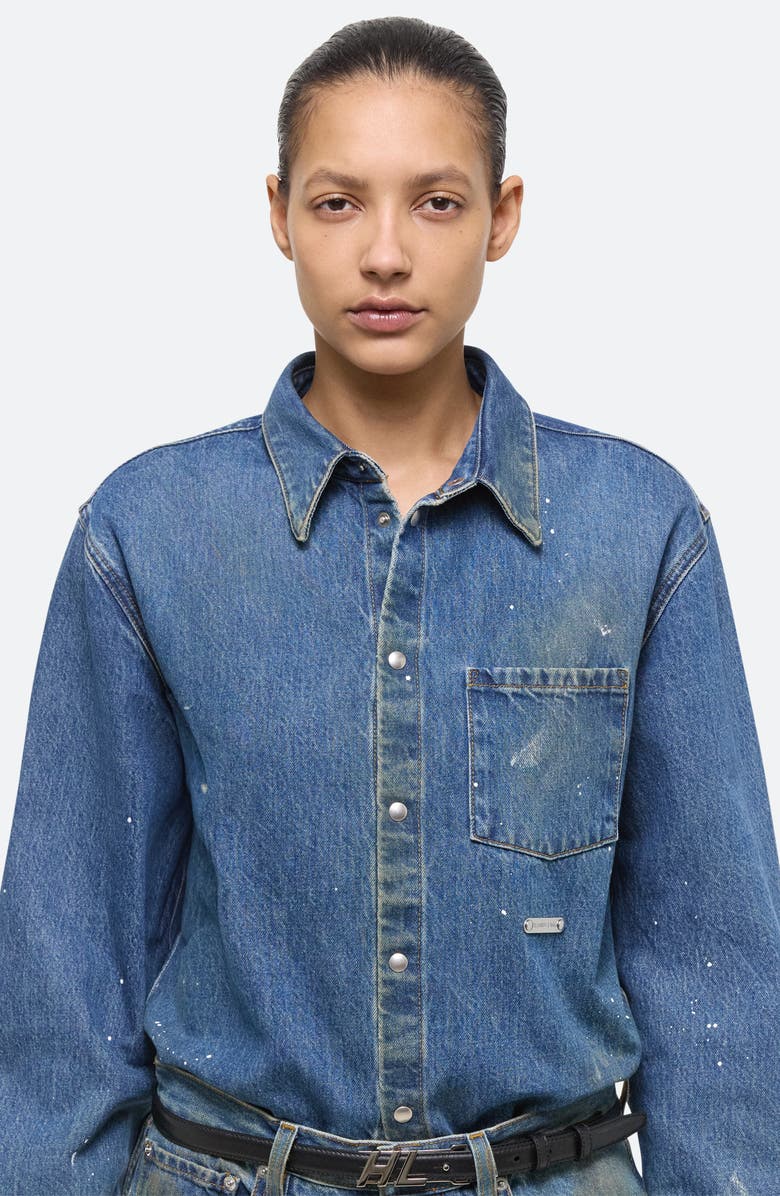 Helmut Lang Snap Front Denim Shirt Jacket, Alternate, color, Mid Indigo Painter