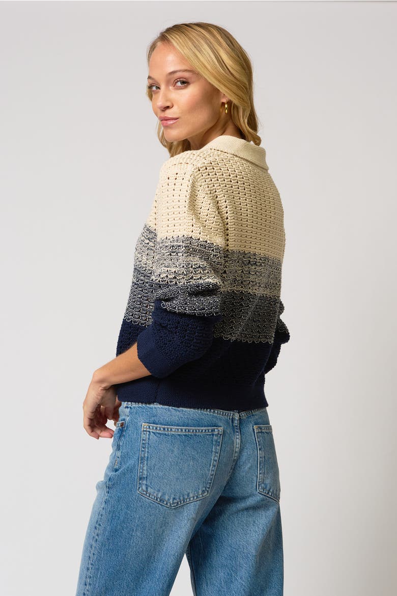 Jacy Gradient Crochet Cardigan, Alternate, color, Flax/Navy