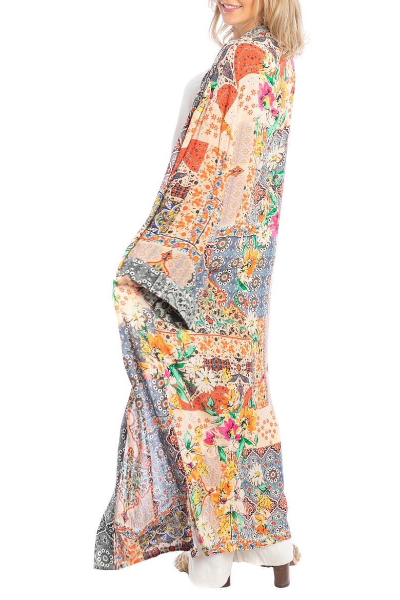 Floral Print Long Ruana, Alternate, color, ORANGE