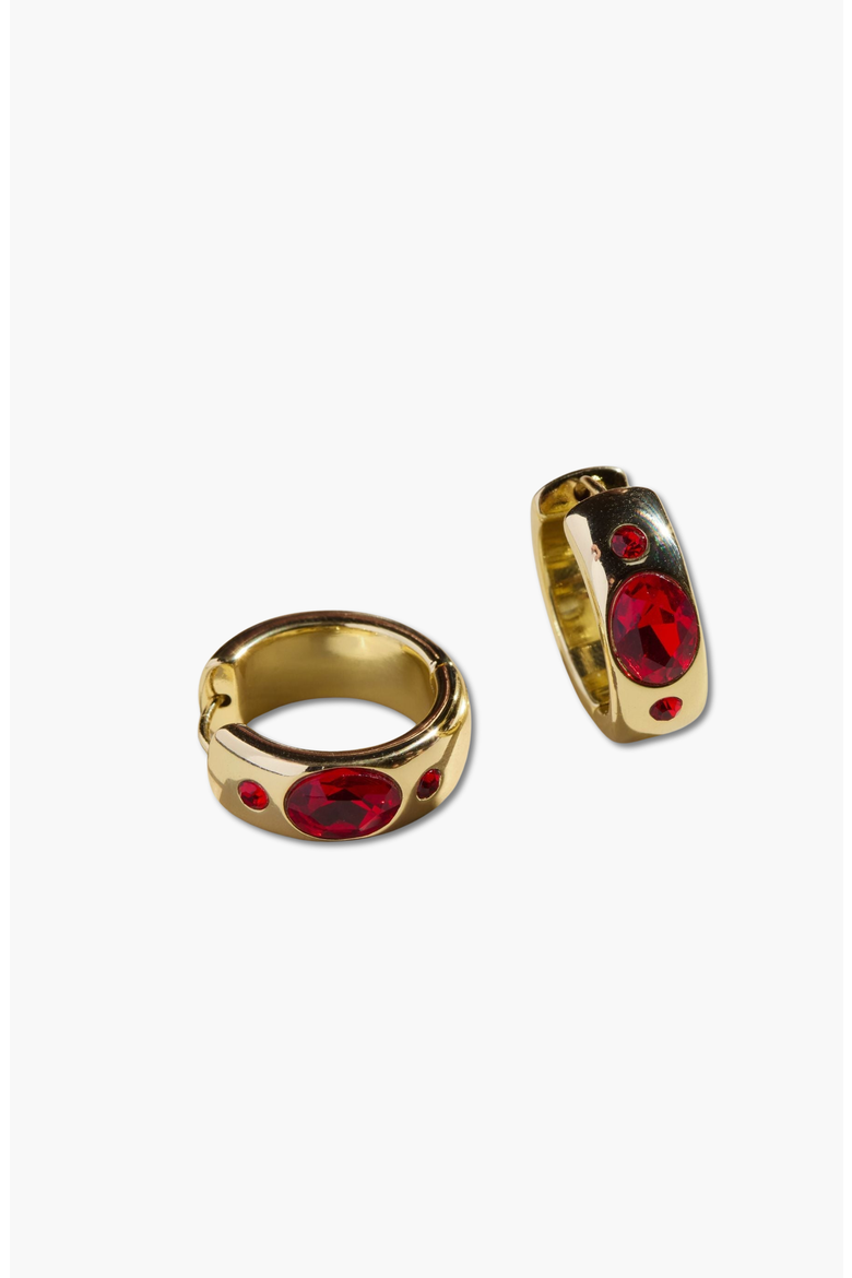 Red Stone CZ Bezel Hoop Earrings, Main, color, Red