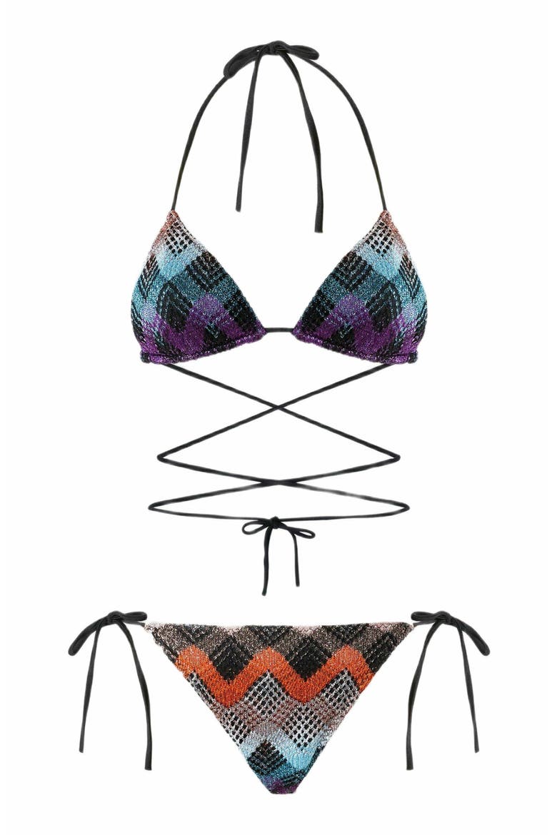Bikini With Customizable Ties And Zig Zag Pattern, Alternate, color, Multicoloured