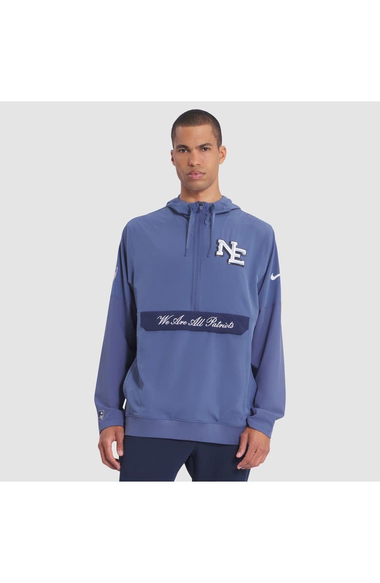 Nike Men's Nike  Storm Blue New England Patriots 2025 Rivalries Collection Sideline Anorak Half-Zip Hoodie Jacket, Main, color, 