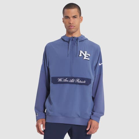Men's Nike  Storm Blue New England Patriots 2025 Rivalries Collection Sideline Anorak Half-Zip Hoodie Jacket