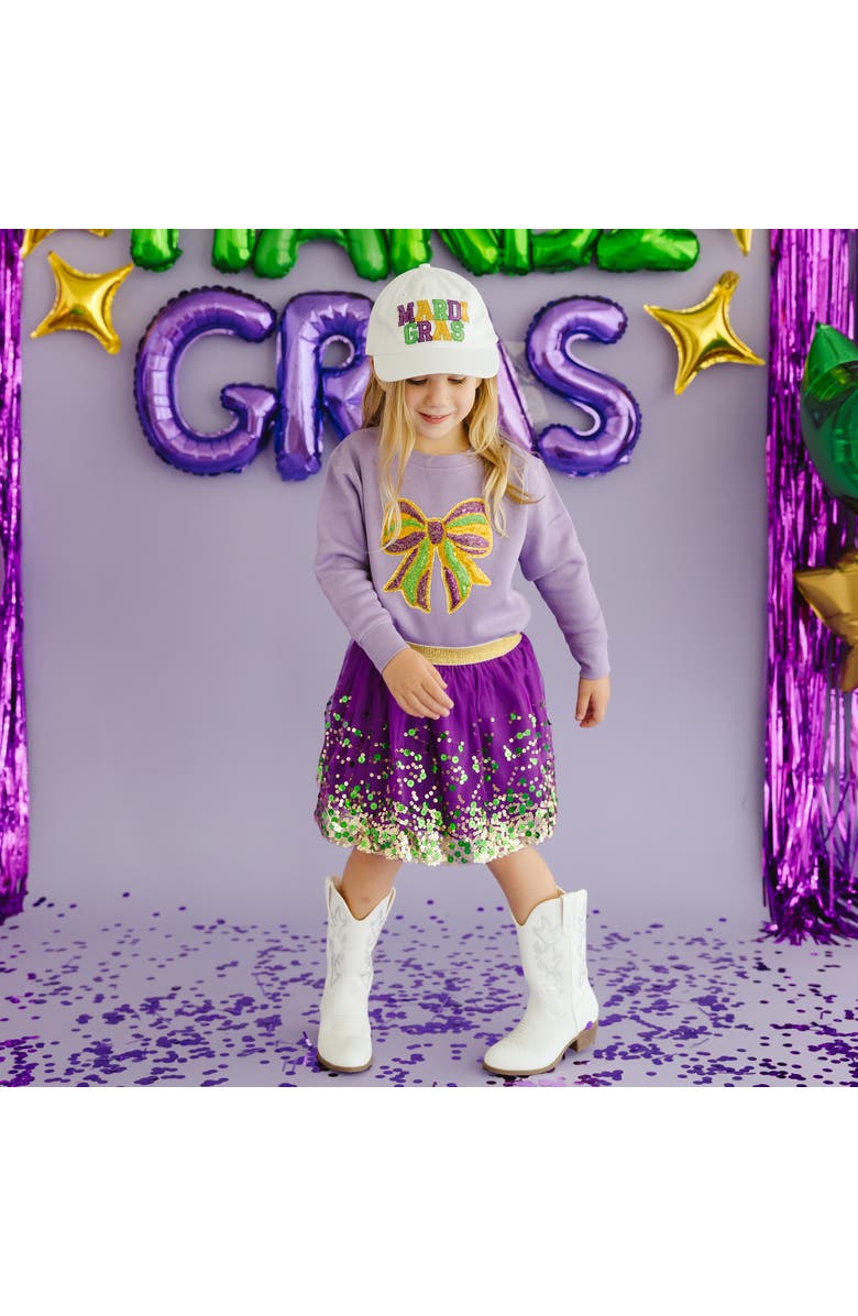 Sweet Wink Mardi Gras Sequin Bow Patch Sweatshirt, Alternate, color, Lavender