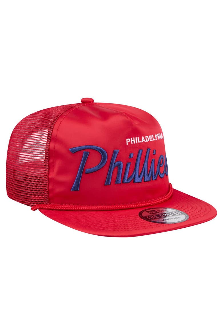 Men's New Era Red Philadelphia Phillies Retro Satin Script Golfer Adjustable Hat, Alternate, color, Red